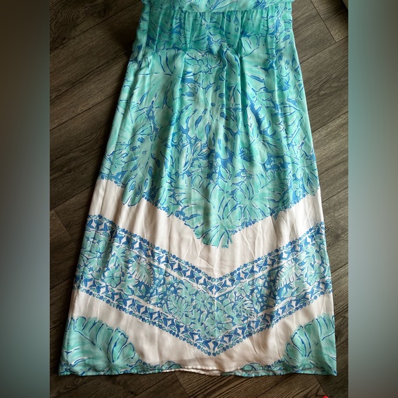 Vineyard Vines Palm Leaf Scarf Print Silk Maxi Dress Size 4 Turquoise Aqua Blue - Picture 3 of 11